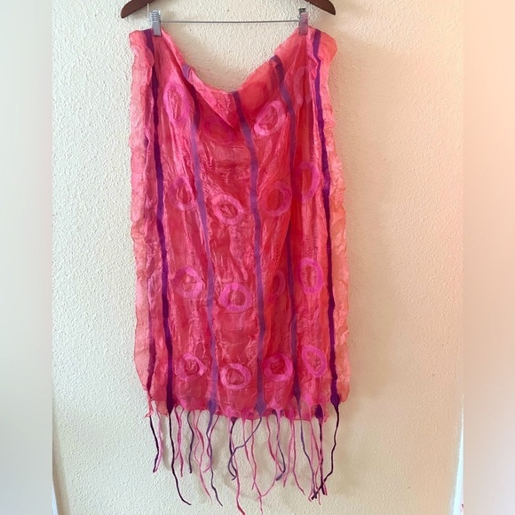 handmade Accessories - Handmade Boiled Wool on Silk Scarf Dusty Rose